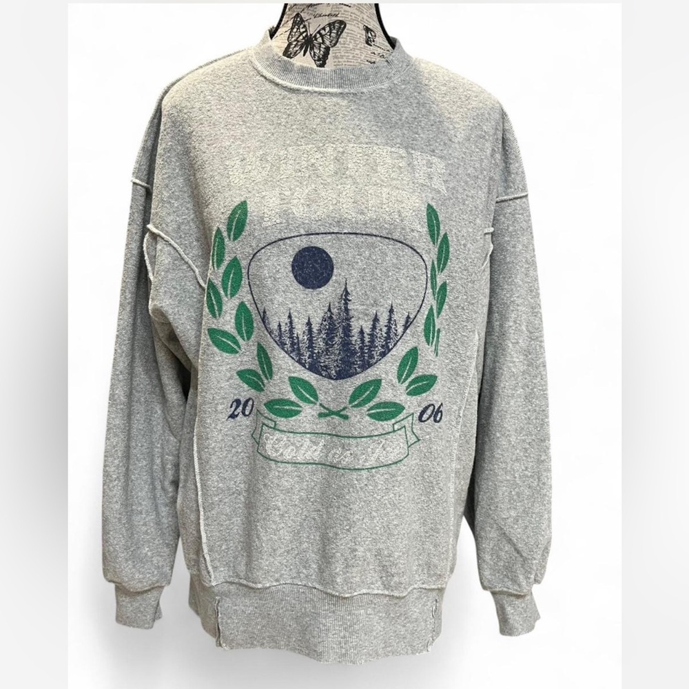 Aerie Winter Tour Graphic Crewneck Sweatshirt XXS Oversized Cozy Gray